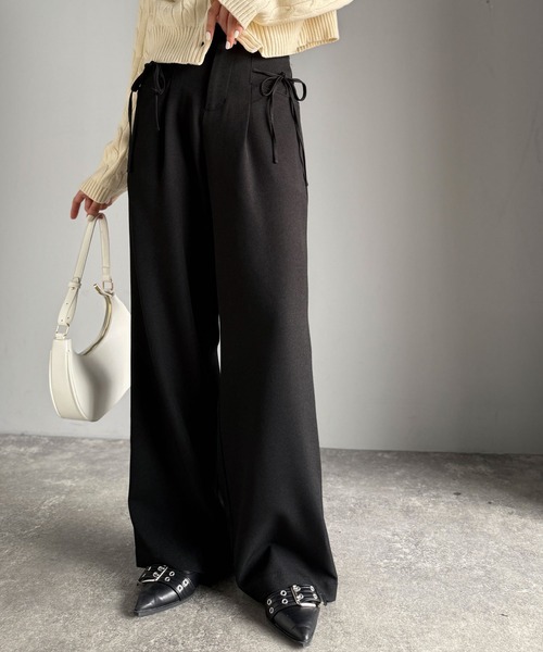 mily bilet(ミウィビレット)の「【mily bilet】インして映える♪タック入りリボンストレートワイドパンツ(スラックス・レディース・ブラック/ネイビー系/グレー系/チャコールグレー・X-LARGE/SMALL/MEDIUM/LARGE)」の9枚目の写真
