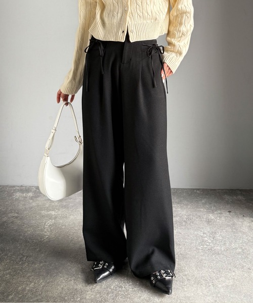 mily bilet(ミウィビレット)の「【mily bilet】インして映える♪タック入りリボンストレートワイドパンツ(スラックス・レディース・ブラック/ネイビー系/グレー系/チャコールグレー・X-LARGE/SMALL/MEDIUM/LARGE)」の10枚目の写真