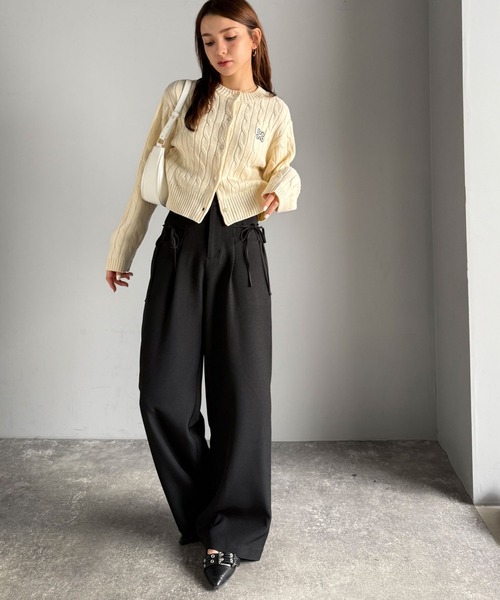 mily bilet(ミウィビレット)の「【mily bilet】インして映える♪タック入りリボンストレートワイドパンツ(スラックス・レディース・ブラック/ネイビー系/グレー系/チャコールグレー・X-LARGE/SMALL/MEDIUM/LARGE)」の11枚目の写真