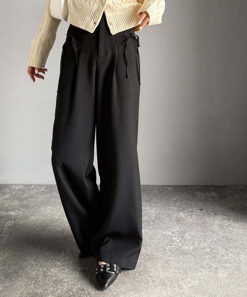 mily bilet(ミウィビレット)の「【mily bilet】インして映える♪タック入りリボンストレートワイドパンツ(スラックス・レディース・ブラック/ネイビー系/グレー系/チャコールグレー・X-LARGE/SMALL/MEDIUM/LARGE)」の12枚目の写真
