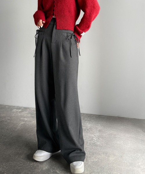 mily bilet(ミウィビレット)の「【mily bilet】インして映える♪タック入りリボンストレートワイドパンツ(スラックス・レディース・ブラック/ネイビー系/グレー系/チャコールグレー・X-LARGE/SMALL/MEDIUM/LARGE)」の13枚目の写真