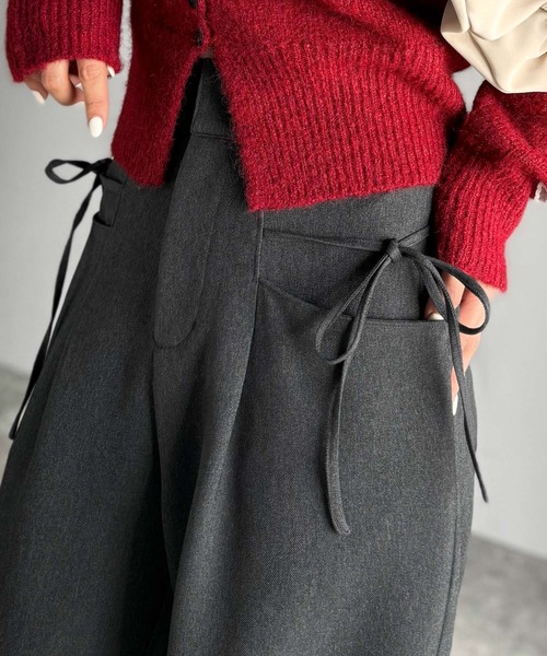 mily bilet(ミウィビレット)の「【mily bilet】インして映える♪タック入りリボンストレートワイドパンツ(スラックス・レディース・ブラック/ネイビー系/グレー系/チャコールグレー・X-LARGE/SMALL/MEDIUM/LARGE)」の14枚目の写真