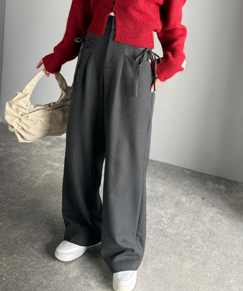 mily bilet(ミウィビレット)の「【mily bilet】インして映える♪タック入りリボンストレートワイドパンツ(スラックス・レディース・ブラック/ネイビー系/グレー系/チャコールグレー・X-LARGE/SMALL/MEDIUM/LARGE)」の17枚目の写真