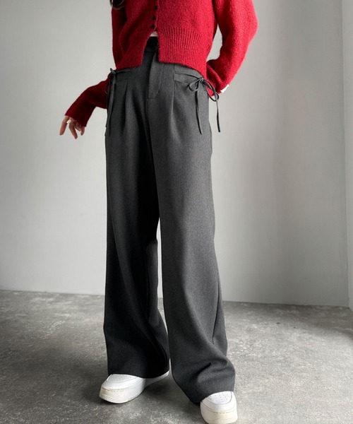 mily bilet(ミウィビレット)の「【mily bilet】インして映える♪タック入りリボンストレートワイドパンツ(スラックス・レディース・ブラック/ネイビー系/グレー系/チャコールグレー・X-LARGE/SMALL/MEDIUM/LARGE)」の18枚目の写真