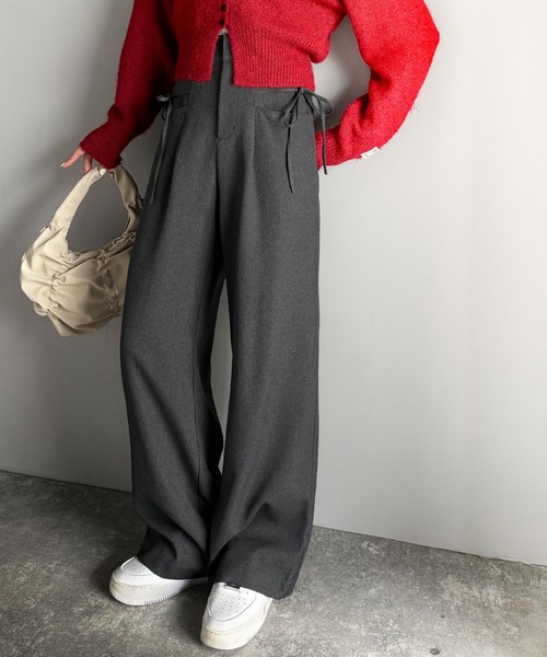 mily bilet(ミウィビレット)の「【mily bilet】インして映える♪タック入りリボンストレートワイドパンツ(スラックス・レディース・ブラック/ネイビー系/グレー系/チャコールグレー・X-LARGE/SMALL/MEDIUM/LARGE)」の16枚目の写真