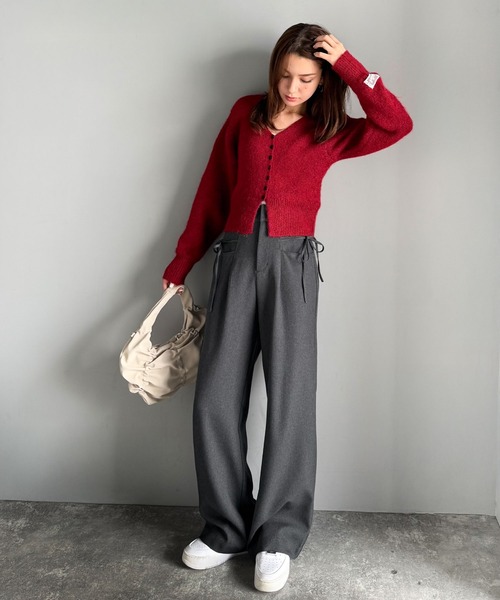 mily bilet(ミウィビレット)の「【mily bilet】インして映える♪タック入りリボンストレートワイドパンツ(スラックス・レディース・ブラック/ネイビー系/グレー系/チャコールグレー・X-LARGE/SMALL/MEDIUM/LARGE)」の19枚目の写真