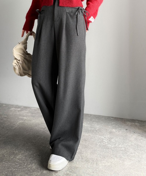 mily bilet(ミウィビレット)の「【mily bilet】インして映える♪タック入りリボンストレートワイドパンツ(スラックス・レディース・ブラック/ネイビー系/グレー系/チャコールグレー・X-LARGE/SMALL/MEDIUM/LARGE)」の15枚目の写真