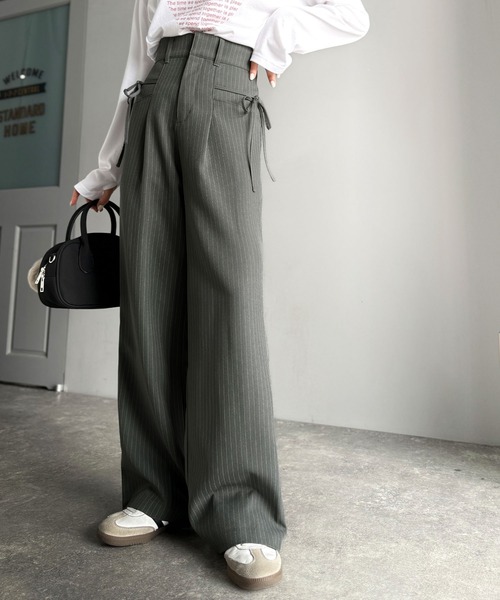 mily bilet(ミウィビレット)の「【mily bilet】インして映える♪タック入りリボンストレートワイドパンツ(スラックス・レディース・ブラック/ネイビー系/グレー系/チャコールグレー・X-LARGE/SMALL/MEDIUM/LARGE)」の20枚目の写真