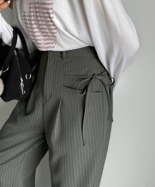 mily bilet(ミウィビレット)の「【mily bilet】インして映える♪タック入りリボンストレートワイドパンツ(スラックス・レディース・ブラック/ネイビー系/グレー系/チャコールグレー・X-LARGE/SMALL/MEDIUM/LARGE)」の22枚目の写真
