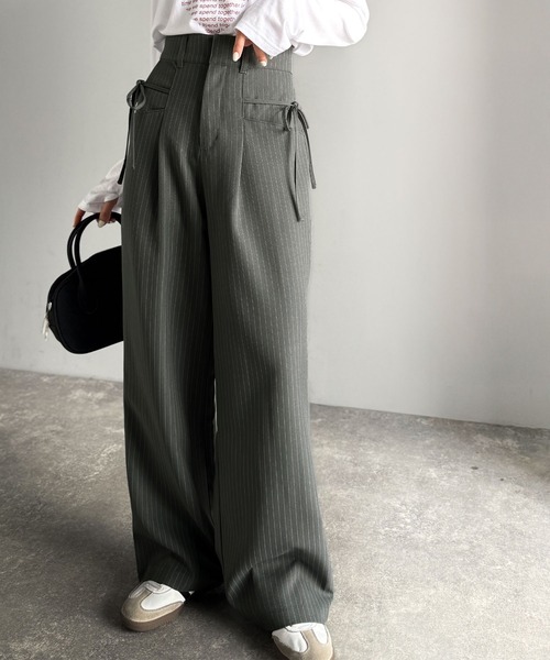 セール】【mily bilet】インして映える♪タック入りリボンストレート