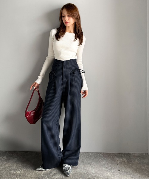 セール】【mily bilet】インして映える♪タック入りリボンストレート