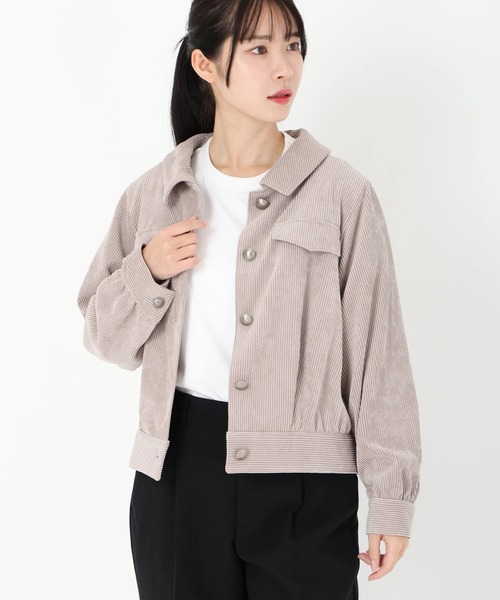 STRAWBERRY-FIELDS（ストロベリーフィールズ）の「ソフトコーデュロイ_バックリボンコーデュロイジャンパー（テーラードジャケット・レディース・グレイッシュベージュ・2）」の3枚目の写真