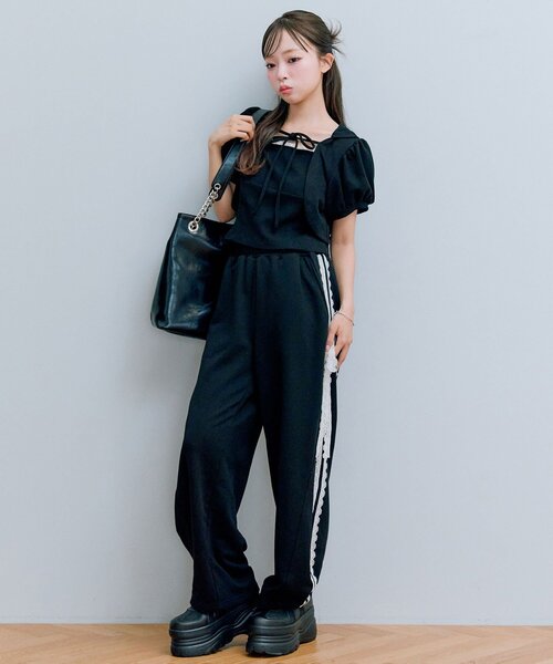 OLIVE des OLIVE（オリーブデオリーブ）の「フードレイヤードトップス（Tシャツ/カットソー・レディース・オートミール/ブラック/トップグレー・FREE）」の11枚目の写真