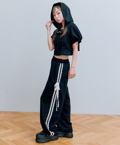 OLIVE des OLIVE（オリーブデオリーブ）の「フードレイヤードトップス（Tシャツ/カットソー・レディース・オートミール/ブラック/トップグレー・FREE）」の13枚目の写真