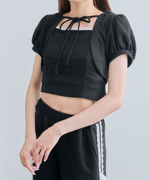 OLIVE des OLIVE（オリーブデオリーブ）の「フードレイヤードトップス（Tシャツ/カットソー・レディース・オートミール/ブラック/トップグレー・FREE）」の15枚目の写真