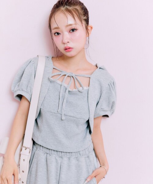 OLIVE des OLIVE（オリーブデオリーブ）の「フードレイヤードトップス（Tシャツ/カットソー・レディース・オートミール/ブラック/トップグレー・FREE）」の20枚目の写真