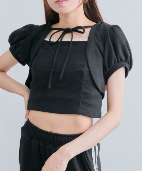 OLIVE des OLIVE（オリーブデオリーブ）の「フードレイヤードトップス（Tシャツ/カットソー・レディース・オートミール/ブラック/トップグレー・FREE）」の2枚目の写真