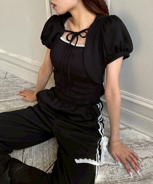 OLIVE des OLIVE（オリーブデオリーブ）の「フードレイヤードトップス（Tシャツ/カットソー・レディース・オートミール/ブラック/トップグレー・FREE）」の5枚目の写真