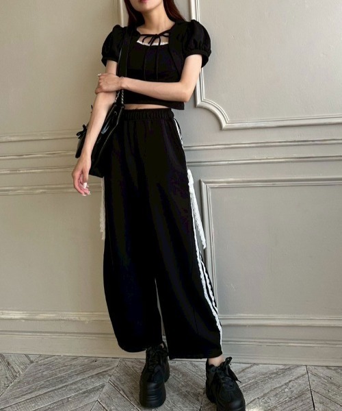 OLIVE des OLIVE（オリーブデオリーブ）の「フードレイヤードトップス（Tシャツ/カットソー・レディース・オートミール/ブラック/トップグレー・FREE）」の6枚目の写真