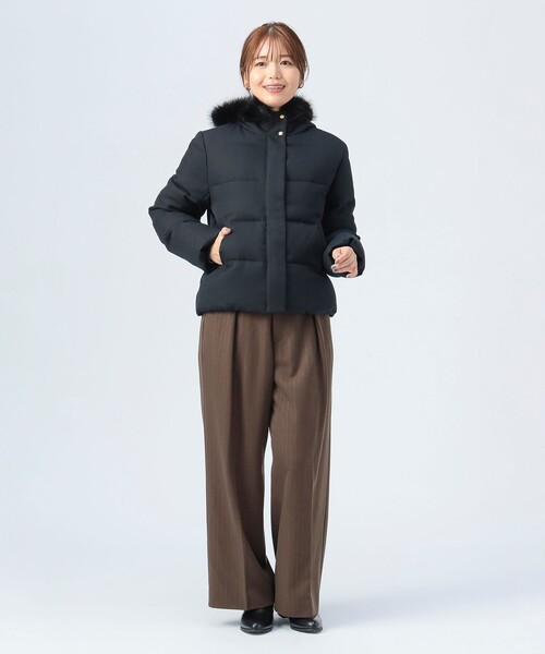 美品 ビームス BEAMS ダウンジャケット コート 黒 ショート丈 ファー ビーミングbyビームス FOXファー タフタ ショートダウンコート フード