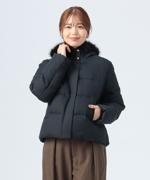 BEAMS HEART 撥水 フェイクファー付き ショートダウン　ネイビー 撥水】 フェイクファー付き ショートダウン（ダウンジャケット/コート