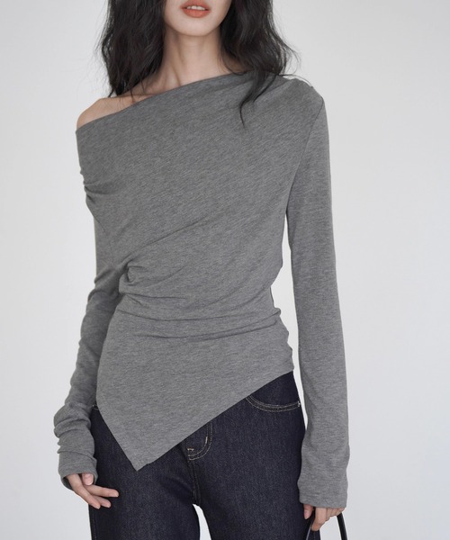 EIGHTHMONTH（エイスマンス）の「オフショルダーアシメトップス EM25a020【EIGHTHMONTH】（Tシャツ/カットソー・レディース・グレー/ブラウン・S/M）」の3枚目の写真