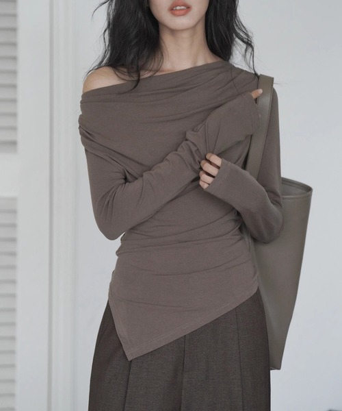EIGHTHMONTH（エイスマンス）の「オフショルダーアシメトップス EM25a020【EIGHTHMONTH】（Tシャツ/カットソー・レディース・グレー/ブラウン・S/M）」の7枚目の写真