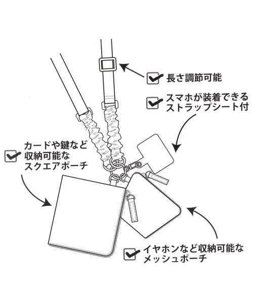 メッシュポーチ付きマルチスマホショルダーストラップ / 583267