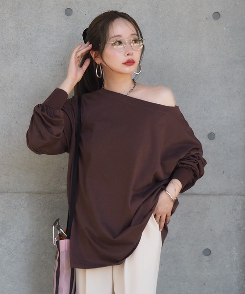 LAULEN（ローレン）の「loose long tee / ルーズロングT（Tシャツ/カットソー・レディース・ホワイト/ブラック/チャコールグレー/ブラウン・FREE）」の4枚目の写真