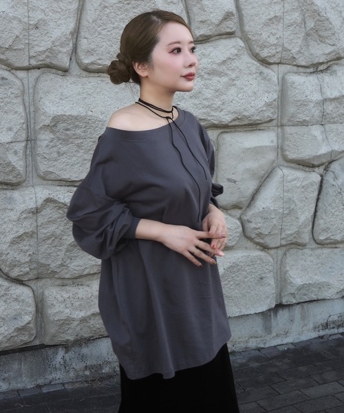 LAULEN（ローレン）の「loose long tee / ルーズロングT（Tシャツ/カットソー・レディース・ホワイト/ブラック/チャコールグレー/ブラウン・FREE）」の3枚目の写真