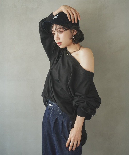 LAULEN（ローレン）の「loose long tee / ルーズロングT（Tシャツ/カットソー・レディース・ホワイト/ブラック/チャコールグレー/ブラウン・FREE）」の2枚目の写真