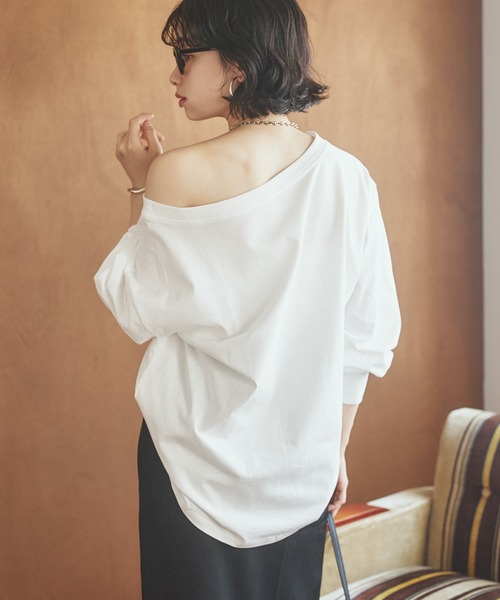 LAULEN（ローレン）の「loose long tee / ルーズロングT（Tシャツ/カットソー・レディース・ホワイト/ブラック/チャコールグレー/ブラウン・FREE）」の6枚目の写真