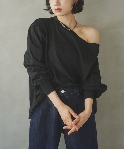 LAULEN（ローレン）の「loose long tee / ルーズロングT（Tシャツ/カットソー・レディース・ホワイト/ブラック/チャコールグレー/ブラウン・FREE）」の13枚目の写真