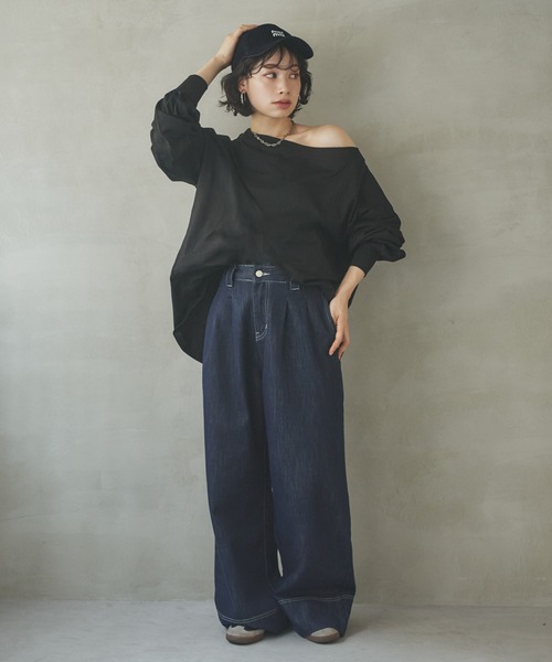 LAULEN（ローレン）の「loose long tee / ルーズロングT（Tシャツ/カットソー・レディース・ホワイト/ブラック/チャコールグレー/ブラウン・FREE）」の14枚目の写真