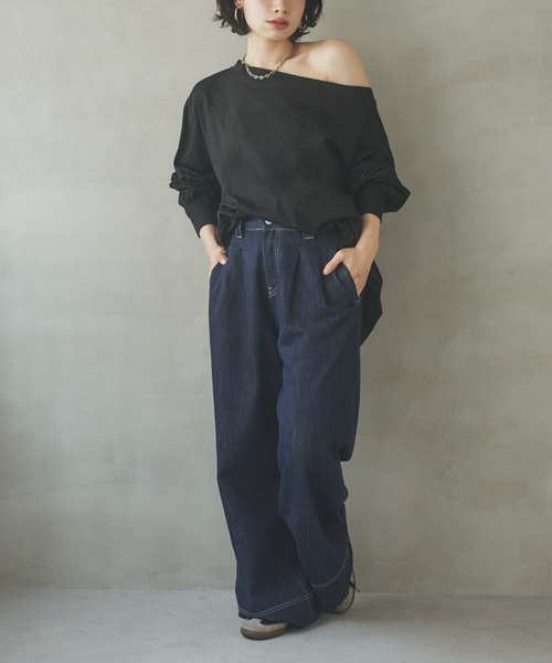 LAULEN（ローレン）の「loose long tee / ルーズロングT（Tシャツ/カットソー・レディース・ホワイト/ブラック/チャコールグレー/ブラウン・FREE）」の16枚目の写真