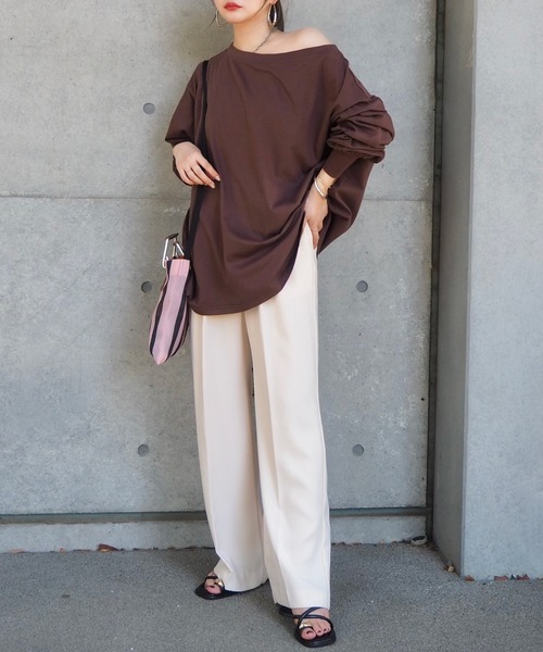 LAULEN（ローレン）の「loose long tee / ルーズロングT（Tシャツ/カットソー・レディース・ホワイト/ブラック/チャコールグレー/ブラウン・FREE）」の20枚目の写真