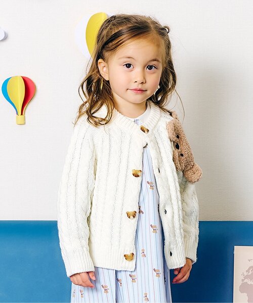 apres les cours（アプレレクール）の「tiny bear モチーフカーディガン_マシンウォッシャブル（カーディガン/ボレロ・キッズ・サックスブルー/アイボリー・90/80/120/110/100）」の2枚目の写真