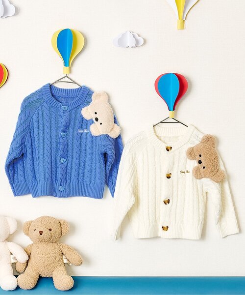 apres les cours（アプレレクール）の「tiny bear モチーフカーディガン_マシンウォッシャブル（カーディガン/ボレロ・キッズ・サックスブルー/アイボリー・90/80/120/110/100）」の8枚目の写真