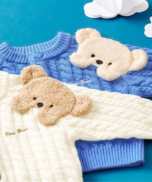 apres les cours（アプレレクール）の「tiny bear モチーフカーディガン_マシンウォッシャブル（カーディガン/ボレロ・キッズ・サックスブルー/アイボリー・90/80/120/110/100）」の9枚目の写真