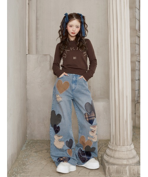 Darich ランダムハートパッチワークデニムパンツ ダーリッチ Darich ランダムハートパッチワークデニムパンツ