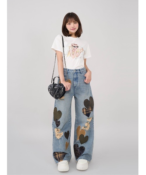 ランダムハートパッチワークデニムパンツ（デニムパンツ