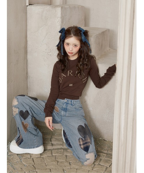 Darich ダーリッチ ランダムハートパッチワークデニムパンツ ランダムハートパッチワークデニムパンツ（デニムパンツ