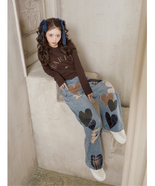 Darich ダーリッチ ランダムハートパッチワークデニムパンツ ランダムハートパッチワークデニムパンツ（デニムパンツ