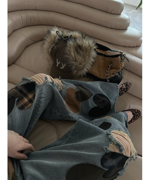 ランダムハートパッチワークデニムパンツ（デニムパンツ）｜Darich