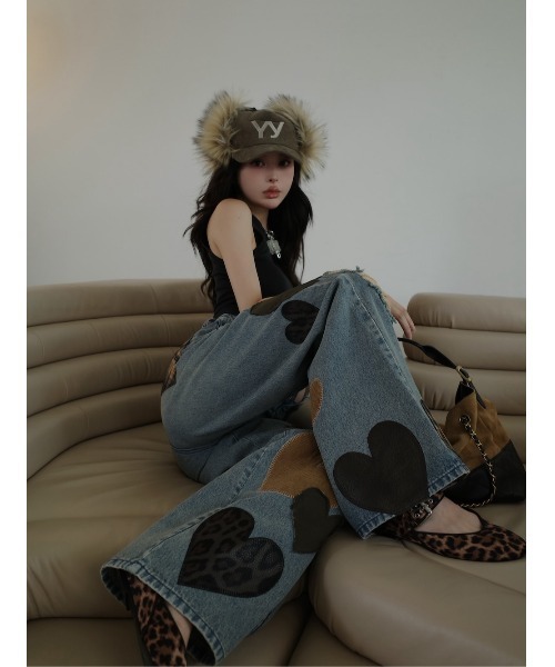 Darich ランダムハートパッチワークデニムパンツ ランダムハートパッチワークデニムパンツ（デニムパンツ