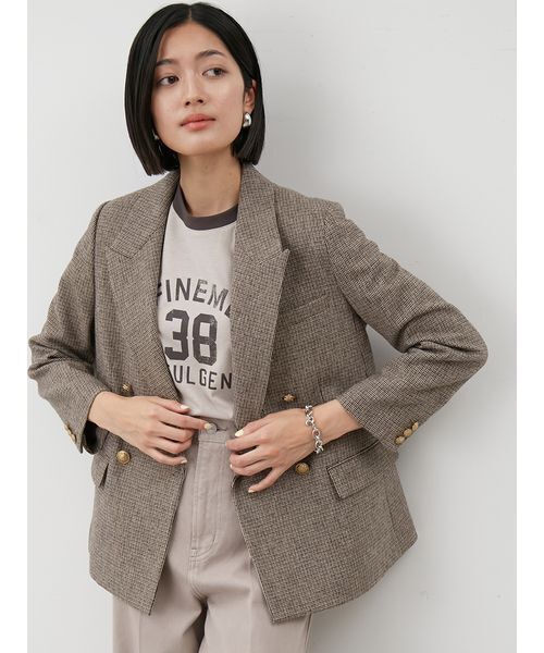 美品 ミラオーウェン 金釦ダブルブレストコンパクトジャケット チェック Amazon | [ミラオーウェン] 金釦ダブルブレストコンパクト