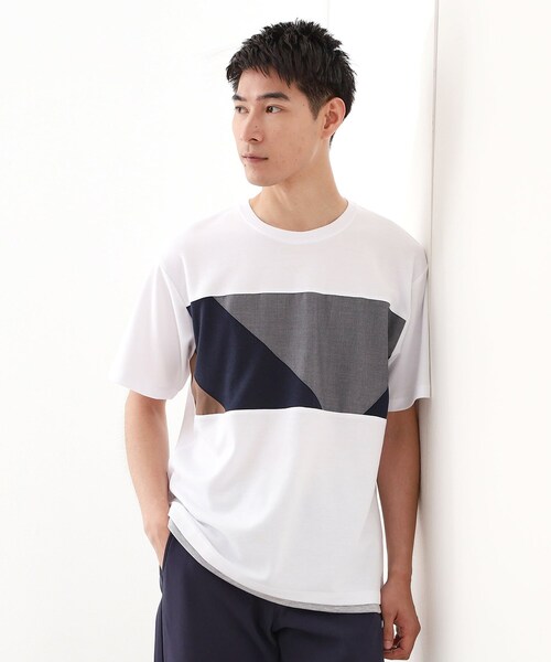 THE SHOP TK (ザ ショップ ティーケー )の「パネル切替半袖Tシャツ 【接触冷感/洗濯機OK】(Tシャツ/カットソー・メンズ・ブラック/オフホワイト/モスグリーン・03/02)」の2枚目の写真