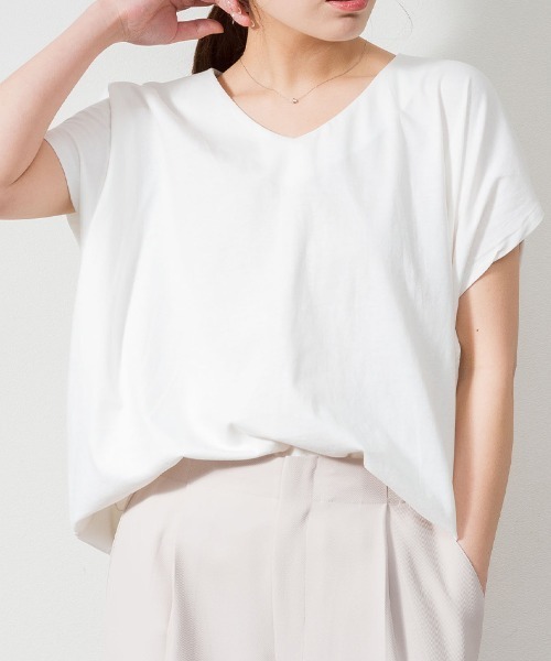 RCD(アールシーディー)の「綿100% コクーンドルマンカットソー(Tシャツ/カットソー・レディース・ブラック/杢グレー/ホワイト/ライトベージュ・M-L/LL~3L)」の2枚目の写真