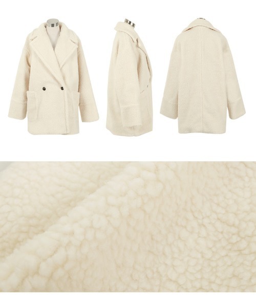 KOBE LETTUCE（コウベレタス）の「ビッグカラーボアコート（チェスターコート・レディース・ネイビー/キャメル/アイボリー・M）」の10枚目の写真