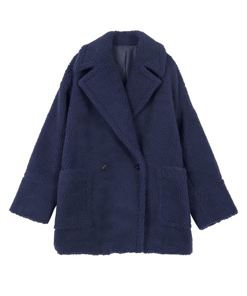 KOBE LETTUCE（コウベレタス）の「ビッグカラーボアコート（チェスターコート・レディース・ネイビー/キャメル/アイボリー・M）」の14枚目の写真